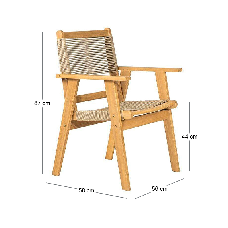 COFFEE Dining Armchair Acacia Natural, Rope Wicker Beige