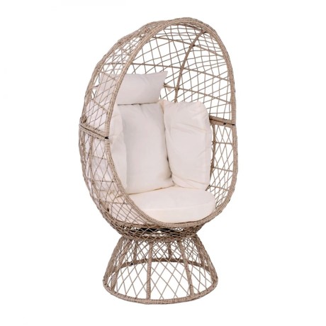 Πολυθρόνα φωλιά Crown wicker χρώμα μπεζ - μαξιλάρια χρώμα λευκό 85x78x147εκ.