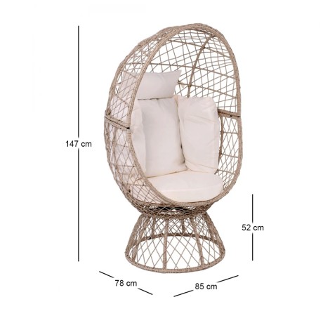 Πολυθρόνα φωλιά Crown wicker χρώμα μπεζ - μαξιλάρια χρώμα λευκό 85x78x147εκ.