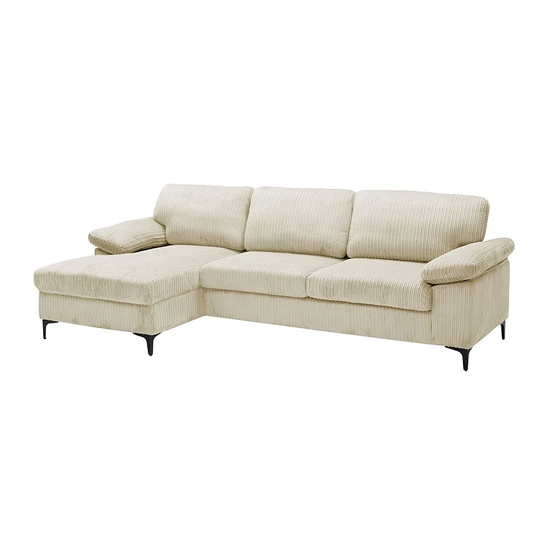 CYRIL Left Facing Corner Sofa, Beige Corduroy Fabric
