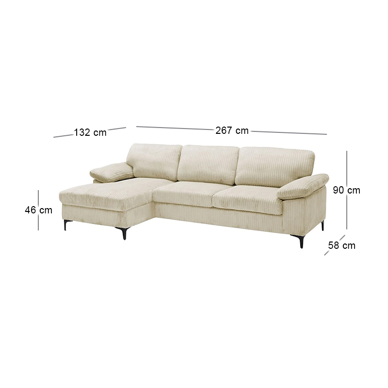 CYRIL Left Facing Corner Sofa, Beige Corduroy Fabric