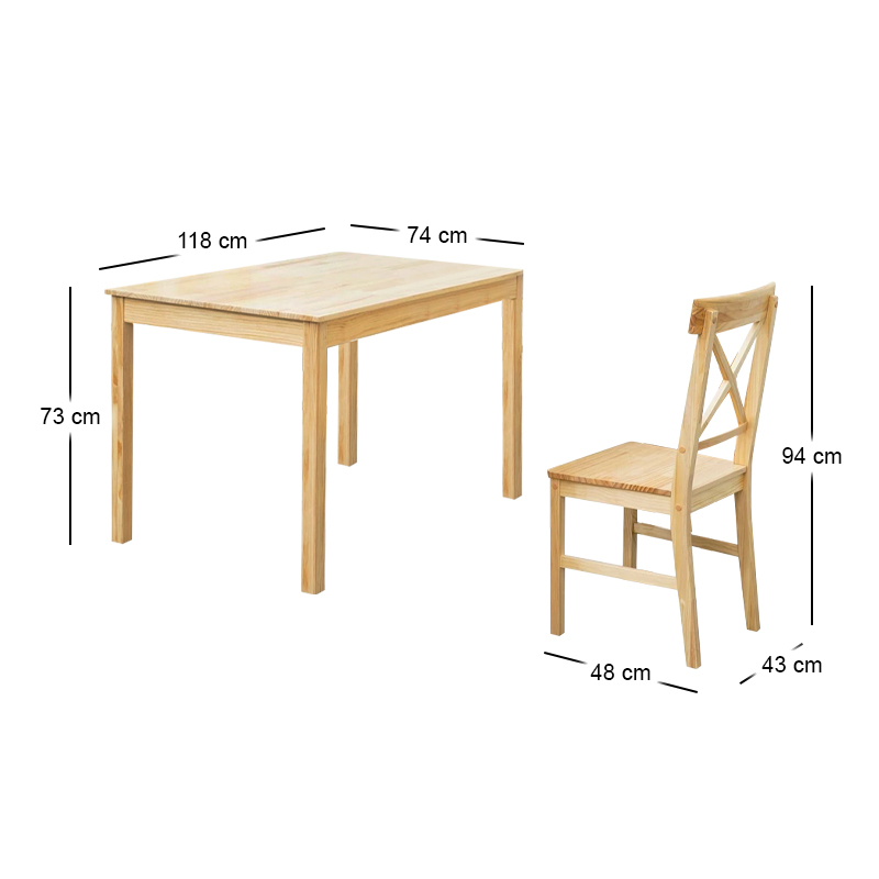DAILY Set K/D (Table 118x74+4 Chairs) Natural Pine