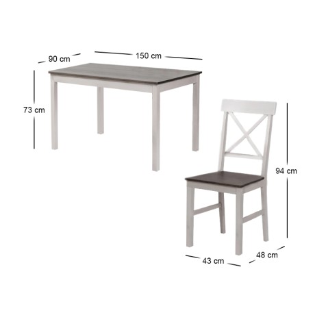 Σετ τραπεζαρία Daily 7 τμχ ξύλινη χρώμα λευκό - dark oak 150x90x73εκ.
