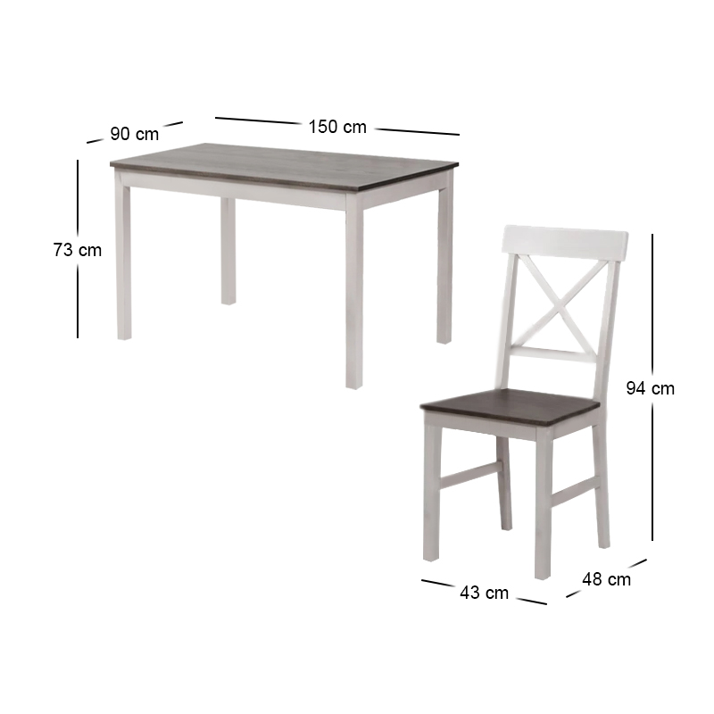 DAILY Set K/D (Table 150x90+6 Chairs) White/Dark Oak