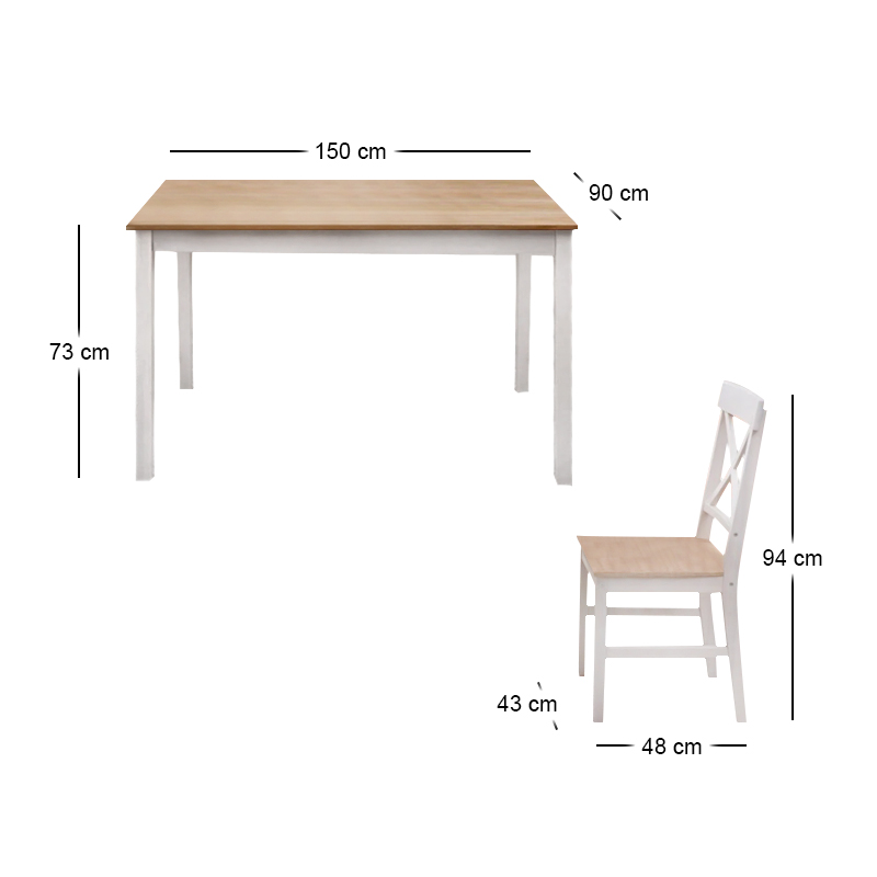 DAILY Set K/D (Table 150x90+6 Chairs) White/Natural