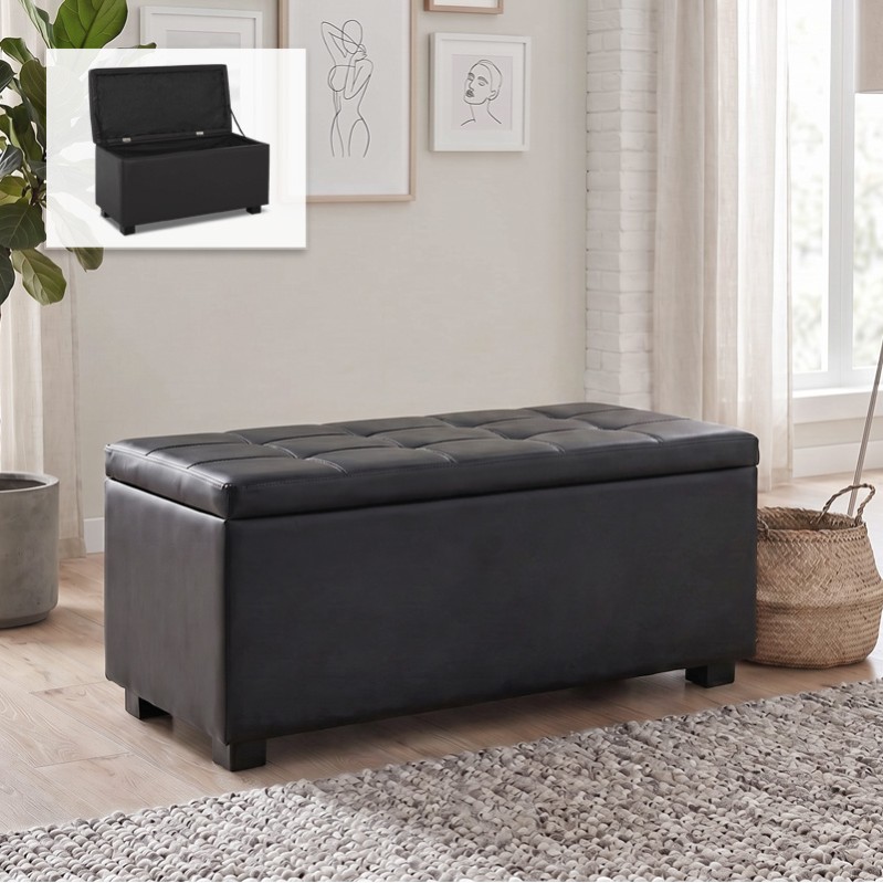 DENISE Storage Ottoman Pu Black 88x43x45