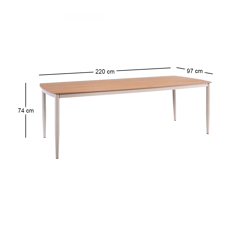 DENVER Table 220x97cm Alu Beige/Polywood Natural