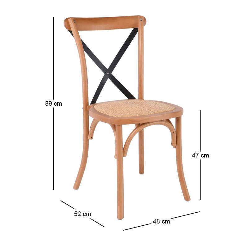 DESTINY Chair Metal Cross, Beech Natural, Rattan Seat