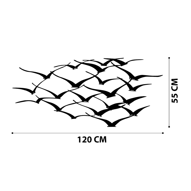 Herd of Birds Megapap metal art in black color 120x55cm.