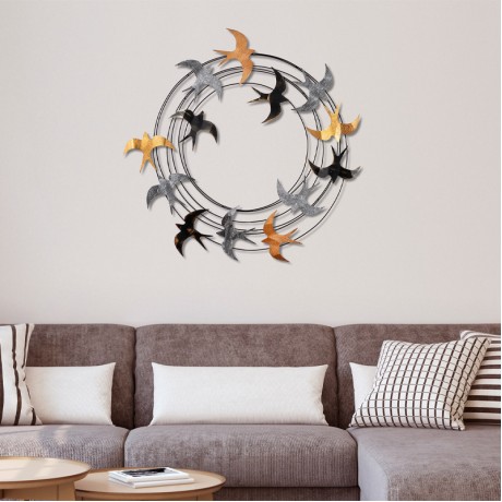 Spiral Flock Megapap metal wall art in black - bronze - silver color 87x5x87cm.