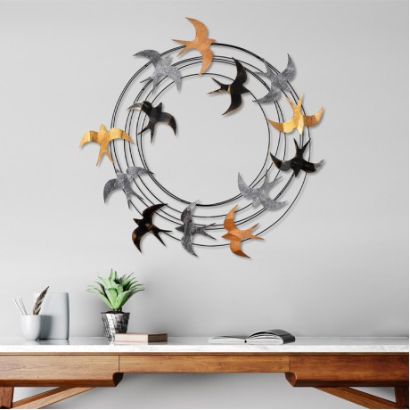 Spiral Flock Megapap metal wall art in black - bronze - silver color 87x5x87cm.