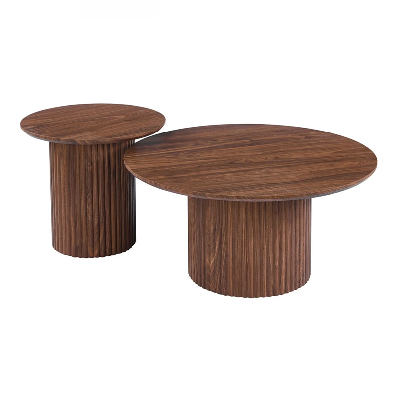 DIAZ Set-2 Coffee Tables D.50cm+D.80cm MDF Walnut