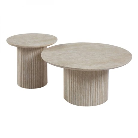 DIAZ Set-2 Coffee Tables D.50cm+D.80cm MDF Natural Stone
