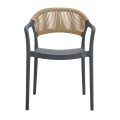 DONNA Armchair-Pro PP-UV Anthracite/Rope Wicker Natural