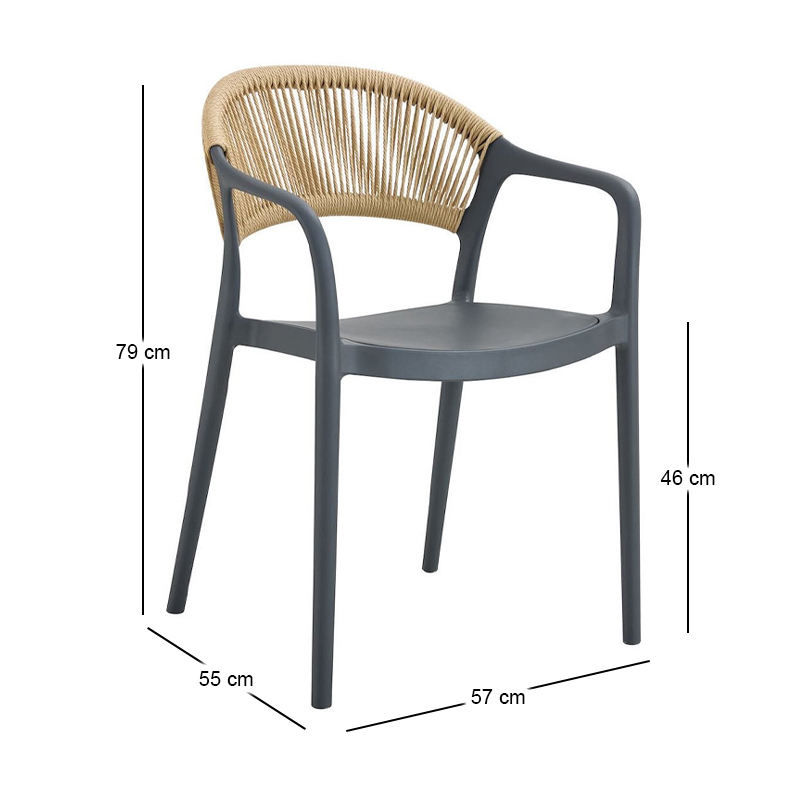 DONNA Armchair-Pro PP-UV Anthracite/Rope Wicker Natural