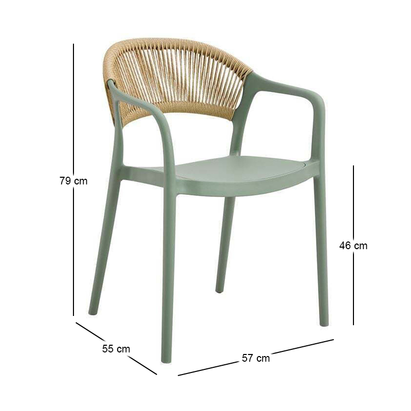 DONNA Armchair-Pro PP-UV Green/Rope Wicker Natural