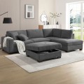 DORNO Right Facing Corner Sofa with Storage Ottoman, Fabric Anthracite