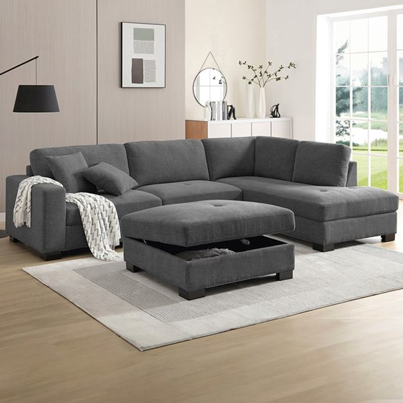 DORNO Right Facing Corner Sofa with Storage Ottoman, Fabric Anthracite