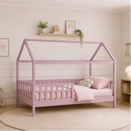 Κρεβάτι παιδικό Dream Montessori ξύλο πεύκου χρώμα ροζ 90x190εκ.