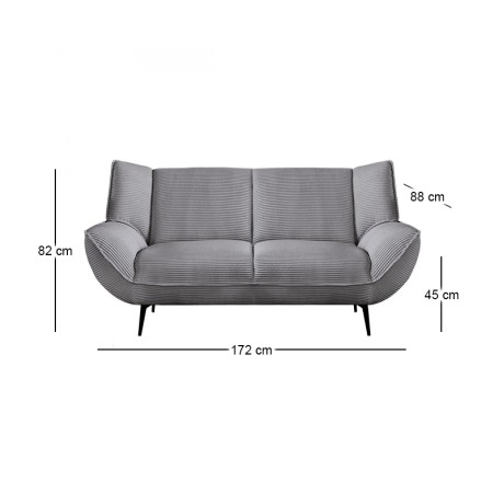 EMERALD 2-Seater Sofa Grey Corduroy Fabric