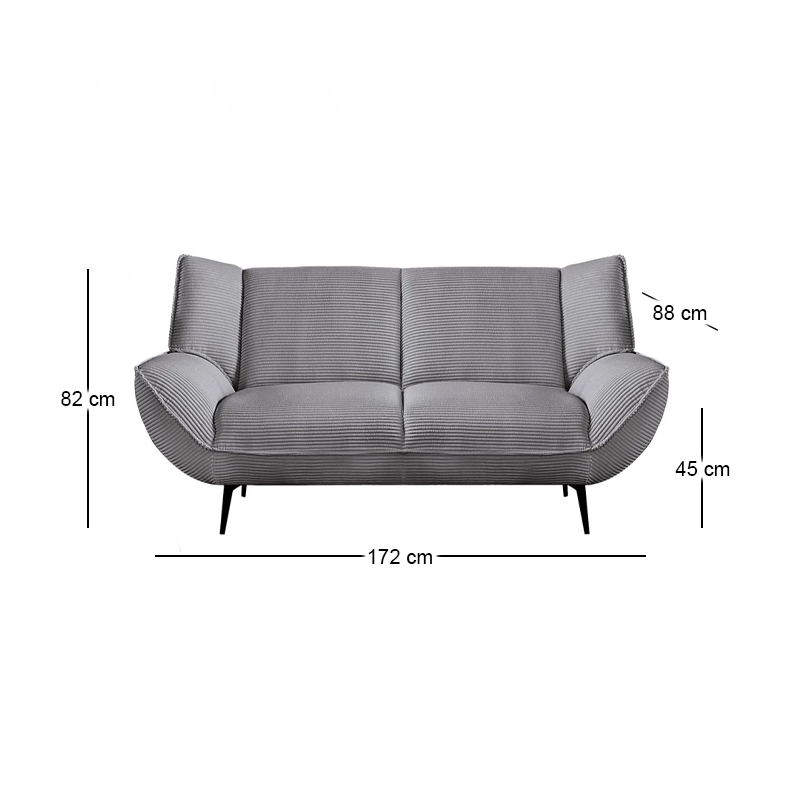 EMERALD 2-Seater Sofa Grey Corduroy Fabric