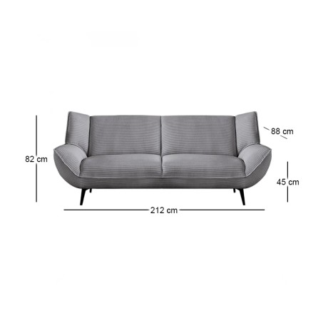 EMERALD 3-Seater Sofa Grey Corduroy Fabric