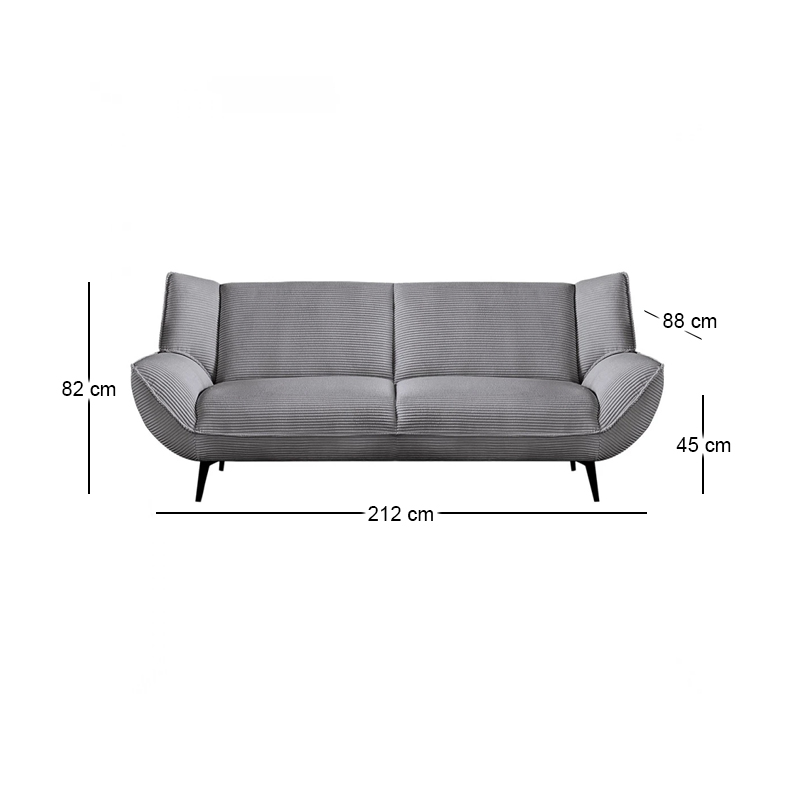 EMERALD 3-Seater Sofa Grey Corduroy Fabric