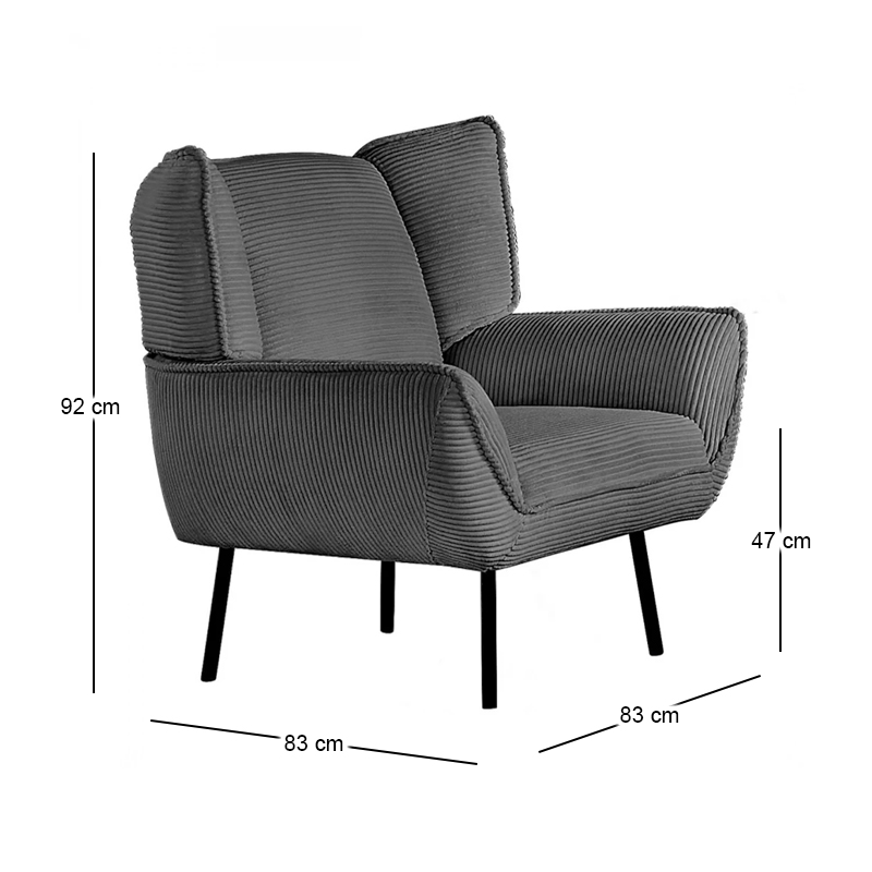 EMERALD Armchair Anthracite Corduroy Fabric