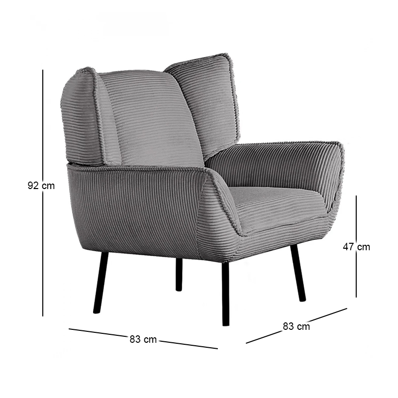 EMERALD Armchair Grey Corduroy Fabric