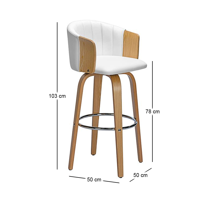 ENZO Bar Stool Natural/Pu White