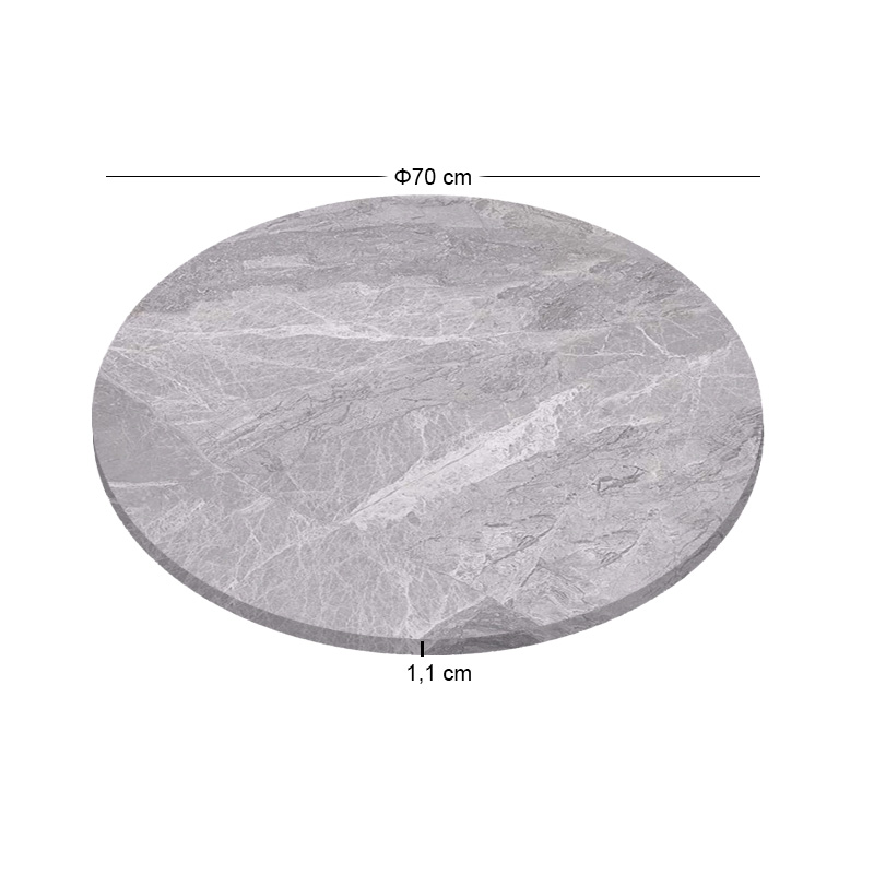 Επιφάνεια τραπεζιού sintered stone χρώμα γκρι εφέ μαρμάρου Φ70εκ.