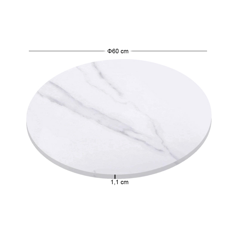 Sintered Stone Table Top D.60cm/11mm White Marble (under MDF 35x35cm)