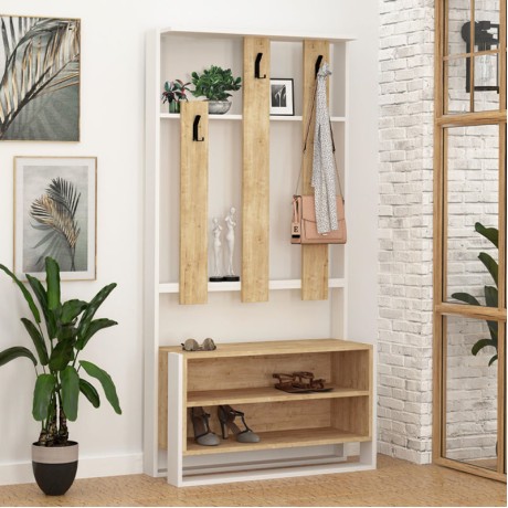 Έπιπλο εισόδου Chester Megapap χρώμα sapphire oak - λευκό 90x36x180εκ.