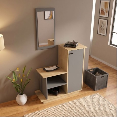 Cute Megapap melamine entrance furniture in oak - anthracite color 90x35x95cm.