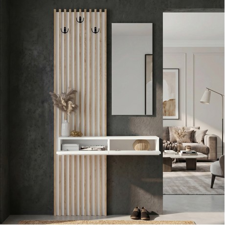 Έπιπλο εισόδου Elois Megapap χρώμα λευκό - sepet oak 96,6x26,8x195,5εκ.