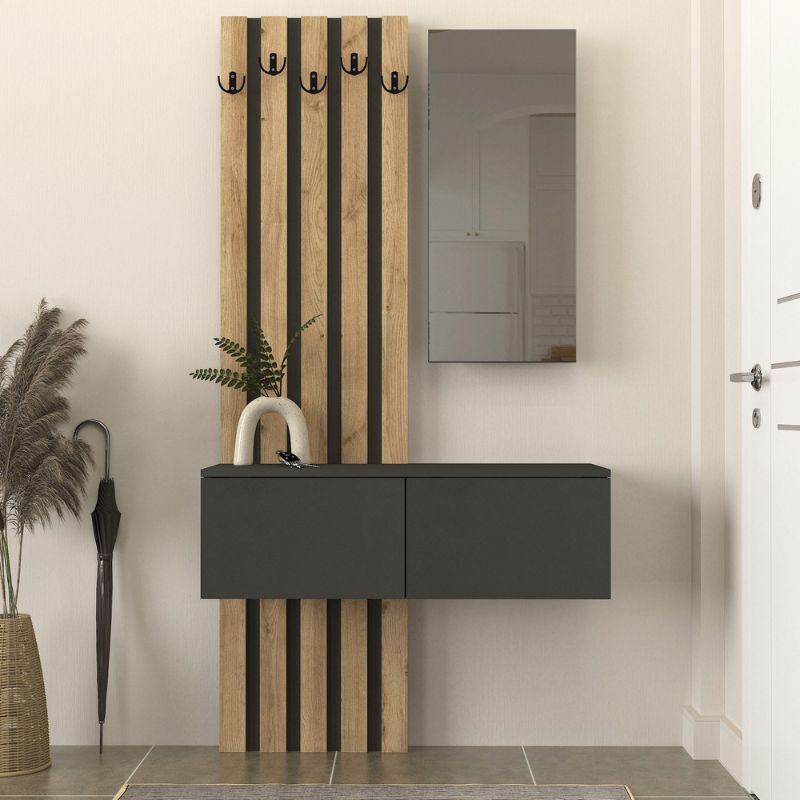 Kanso Megapap melamine coat stand in anthracite - sepet oak color 100x35x196.7cm.
