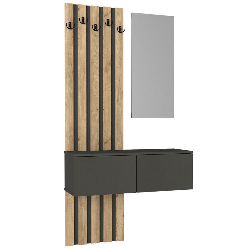 Kanso Megapap melamine coat stand in anthracite - sepet oak color 100x35x196.7cm.