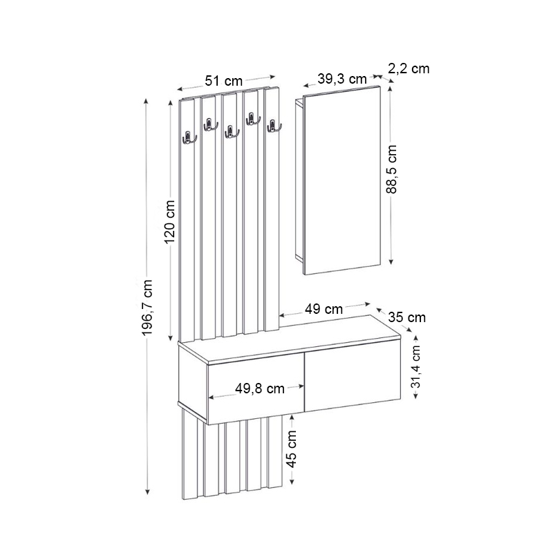 Έπιπλο εισόδου Kanso Megapap χρώμα λευκό 100x35x196,7εκ.
