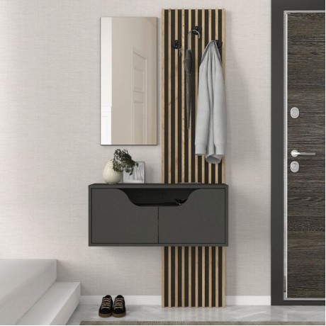 Naro Megapap melamine coat stand in anthracite - sepet oak color 90x35x204.2cm.