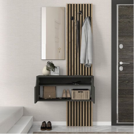 Naro Megapap melamine coat stand in anthracite - sepet oak color 90x35x204.2cm.