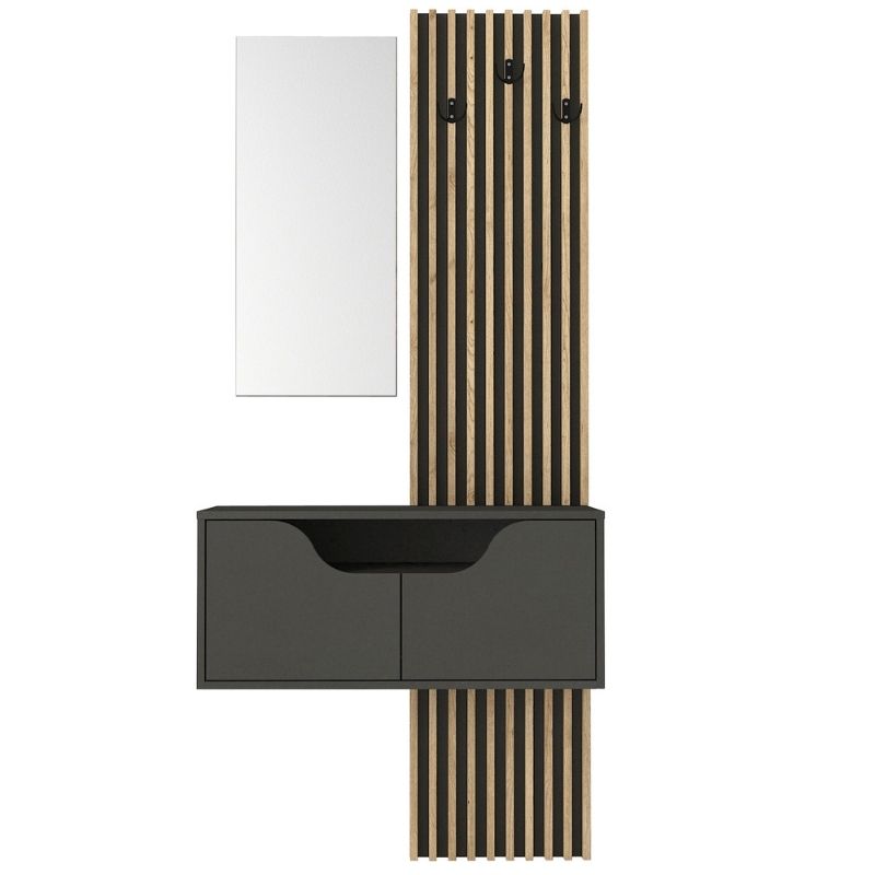 Έπιπλο εισόδου Naro Megapap χρώμα ανθρακί - sepet oak 90x35x204,2εκ.