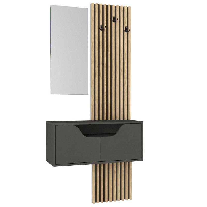 Έπιπλο εισόδου Naro Megapap χρώμα ανθρακί - sepet oak 90x35x204,2εκ.