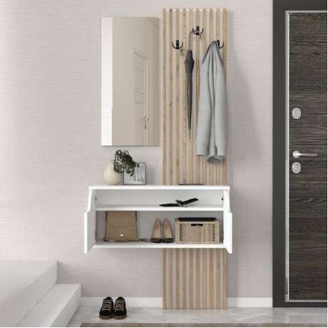 Έπιπλο εισόδου Naro Megapap χρώμα λευκό - sepet oak 90x35x204,2εκ.