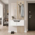 Naro Megapap melamine coat stand in white - sepet oak color 90x35x204.2cm.