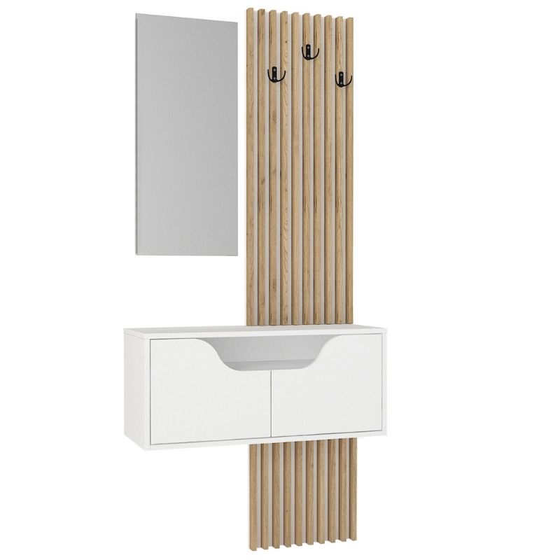 Naro Megapap melamine coat stand in white - sepet oak color 90x35x204.2cm.