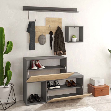 Έπιπλο εισόδου - παπουτσοθήκη Holdon Megapap sapphire oak/ανθρακί 120x36,5x87,5εκ.