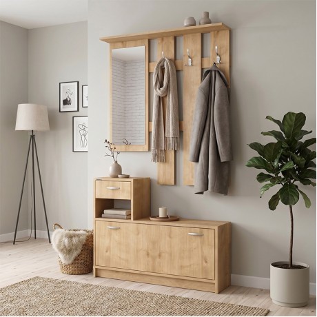 Raynold Megapap melamine entrance furniture in oak color 100x30x180cm.
