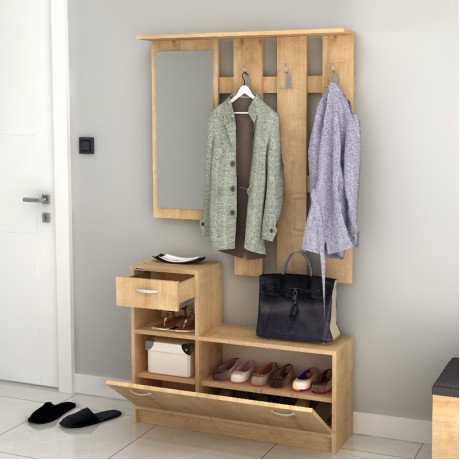 Raynold Megapap melamine entrance furniture in oak color 100x30x180cm.