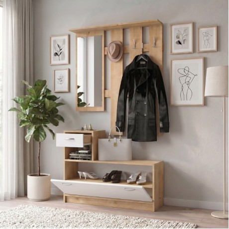 Raynold Megapap melamine entrance furniture in natural - white color 100x30x180cm.