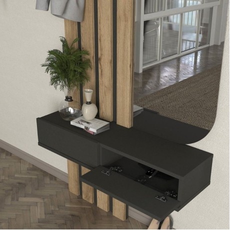 Έπιπλο εισόδου Reyas Megapap χρώμα ανθρακί - sepet oak 90x27x205,6εκ.